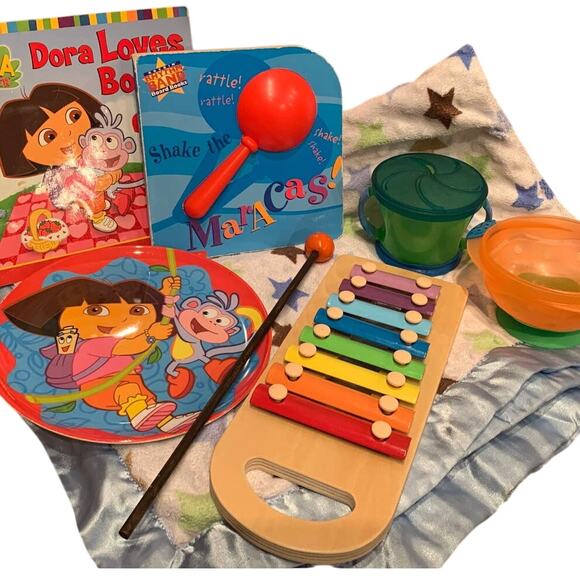 Dora The Explorer Maracas Xylophone Music Childs Book Snack Cup Toy Lot - Picture 1 of 3